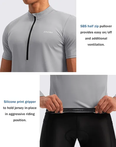 Miniatura 4 de Bikewa Maillot de ciclismo para hombre que absorbe la humedad, manga corta, UPF media cremallera, ciclismo, ciclismo de carretera, camisas