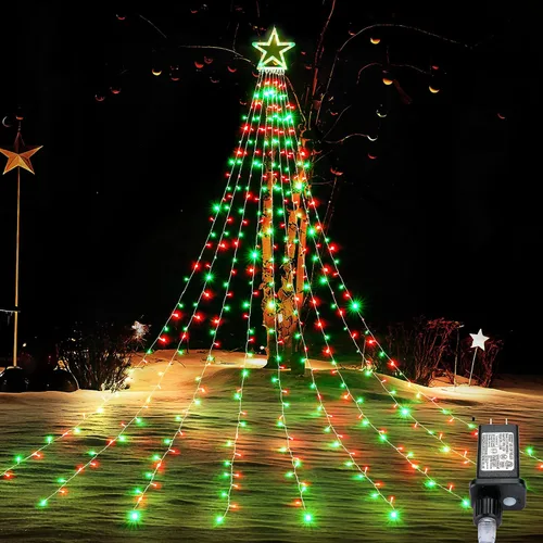 Miniatura 12 de BlcTec Luces de Navidad para exteriores, 317 luces LED de estrella de Navidad con 9 hebras de luces de árbol de cascada de 11.9 pies, 8 modos
