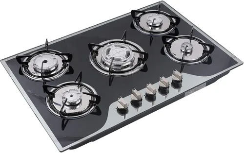 Miniatura 2 de Estufa de gas de 30 pulgadas de vidrio templado con 5 quemadores Estufa de parrilla de cocina de gas, LPG/NG convertible, estilo 1