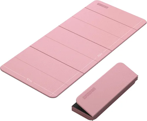Miniatura 7 de Tapete de yoga plegable de 0.39 pulgadas de grosor, extra grande, material TPE, antideslizante, fácil de llevar, adecuado para entrenamiento en Rosa