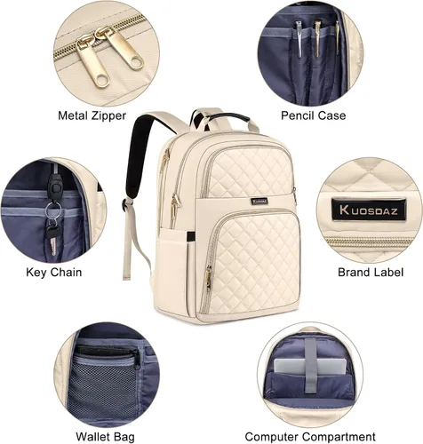 Miniatura 6 de Mochila Kuosdaz para Mujeres, Beige, 15,6 pulg.