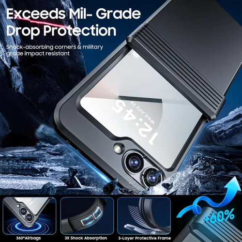Miniatura 5 de CENMASO - Funda para Galaxy Z Flip 6/Z Flip 7 FE con protección de bisagra y protector de pantalla integrado, funda ultrafina de cuerpo completo a