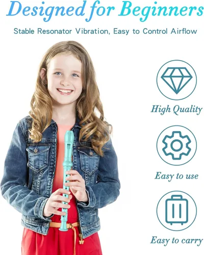 Miniatura 4 de Instrumento de flauta soprano para niños principiantes estudiantes, digitación alemana, llave C, flauta soprano de 3 piezas con varilla de limpieza