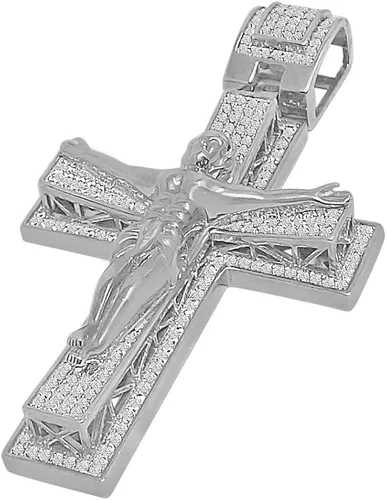 Colgante de cruz de crucifijo de Jesús con diamantes de imitación y cruz de Jesús con 1.83oz + gramos XL grande de 3.5 pulgadas