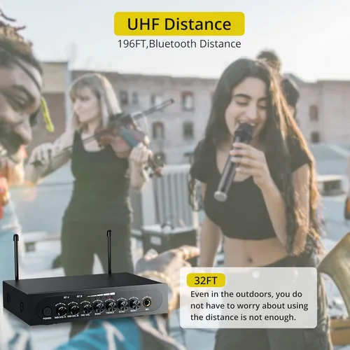 Miniatura 4 de PROZOR Micrófono Inalámbrico UHF con Control de Volumen, Agudos, Graves y Eco, Micrófono Inalámbrico Recargable Dual de Mano Sistema de Micrófono