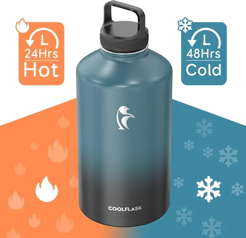 Miniatura 2 de Coolflask Botella de agua de 20 onzas aislada con pajilla, 3 tapas de metal de acero inoxidable, botella de agua de boca ancha para deportes u