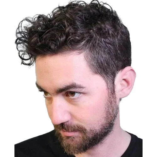 Miniatura 13 de Rizado Hombres Toupee - Sistemas de reemplazo de cabello humano para hombres, postizo de 0.787 in, rizado con bucle en V, pelucas de poliuretano
