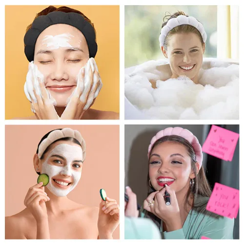 Miniatura 6 de AOENJIE Diademas de spa para lavar la cara o maquillaje, diademas de burbuja de esponja para el cuidado de la piel, diadema de tela de rizo