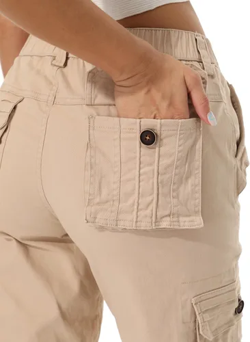 Miniatura 9 de Pantalones cargo de trabajo para mujer, de algodón, con 8 bolsillos, informal, estilo de combate militar