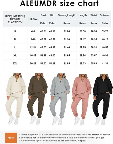 Miniatura 6 de Aleumdr Conjunto deportivo de 2 piezas para mujer, sudadera de manga larga con media cremallera, sudadera de manga larga y pantalones deportivos