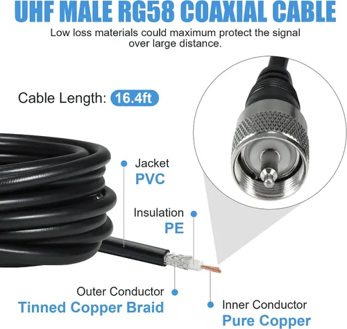 Miniatura 6 de BASIKER Antena de radio de jamón móvil para vehículos de 3 pulgadas, doble banda VHF UHF 136-174MHz 400-470MHz, montaje en base magnética NMO SO239