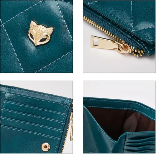 Miniatura 5 de FOXLOVER RFID pequeño cuero genuino titulares de tarjetas de crédito cartera para mujeres, señoras lindo cuero de vaca tarjeta caso, Azul A, Compacto