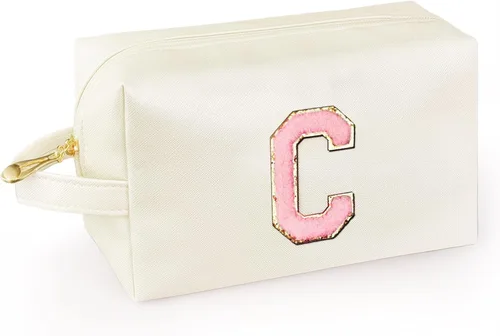 Miniatura 23 de Bolsa de maquillaje personalizada con inicial con asa, bolsa de cosméticos de preparación con bolsillo interior con cremallera, 8, 9, 10, 11, 12