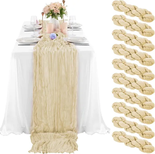 Miniatura 25 de 10 piezas de camino de mesa de estopilla en azul bebé 10 pies, camino de mesa de gasa para recepción de boda, despedida de soltera, fiesta