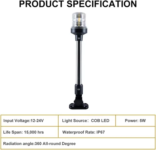 Miniatura 6 de Luz LED blanca plegable para popa de lancha, anclaje, para pontón y lancha de pesca (12 pulgadas)