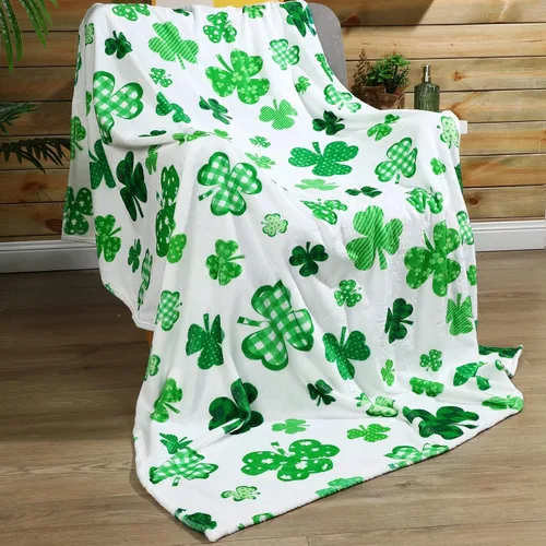 Newwiee Manta del Día de San Patricio, manta de tréboles de la suerte y tréboles verdes, manta de franela de franela para el día de San Patricio,
