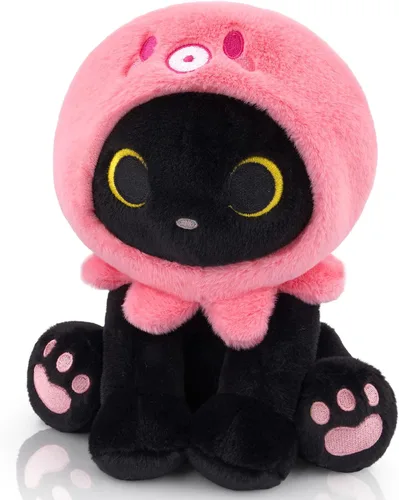 Miniatura 7 de Peluche de gato de caballo – Aniaml de peluche de gato negro de 8 pulgadas con capucha de caballo marrón extraíble, lindo animal de peluche, juguete