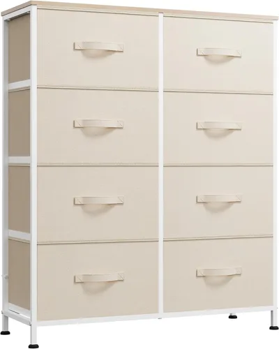 Miniatura 28 de WLIVE - Cómoda de tela para dormitorio, cómoda alta con 8 cajones, torre de almacenamiento con contenedores de tela, cómodas dobles, cómoda