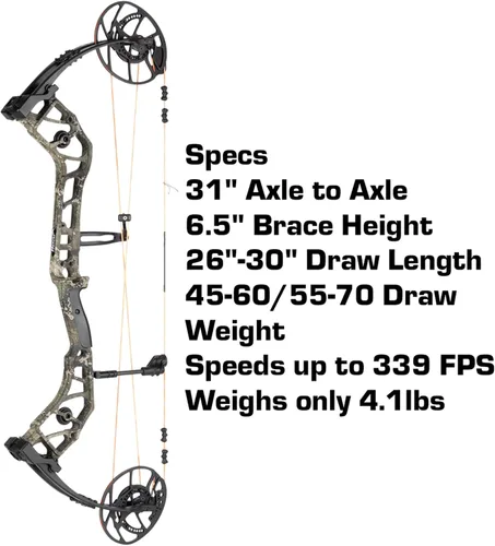 Miniatura 2 de Bear Archery Escalate Paquete de arco compuesto para adultos, longitud de estiramiento de 26 a 30 pulgadas, 45-60 y 55-70 libras