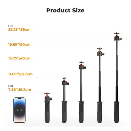 Miniatura 6 de K&F CONCEPT MS11 - Trípode para selfie, 23.6 in/23.6 pulgadas, cabeza de bola extensible, mango para selfie para GoPro Hero 13/12/11 Max2 DJI Osmo