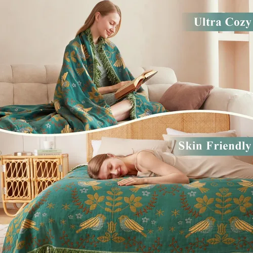 Miniatura 5 de Manta bohemia – Manta suave 100% algodón para cama, 50 x 60 pulgadas, reversible, transpirable, ligera, para otoño, todas las estaciones, decoración