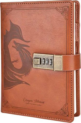 Miniatura 19 de TIEFOSSI Diario de Cuero Dragón, Cuaderno de Tapa Dura, Diario Recargable con Cerradura, Cuadernos de Escritura con Papel Rayado/En Blanco