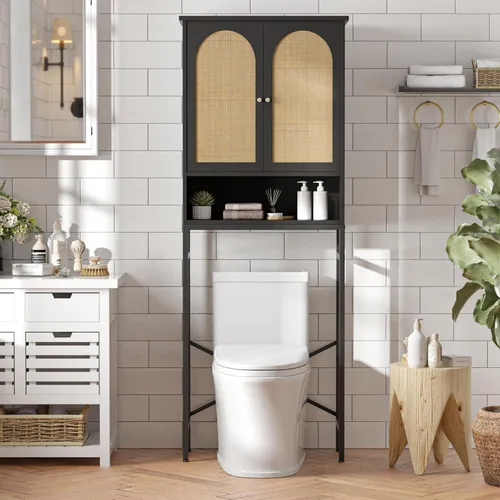 Miniatura 12 de Gabinete de almacenamiento sobre el inodoro con puertas estilo granja y estante ajustable, organizador de baño alto con soporte de metal que ahorra