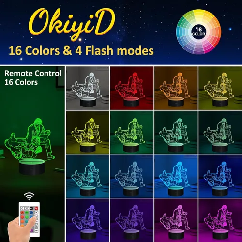 Miniatura 2 de OkiyiD - Luz nocturna de ilusión 3D con 16 colores cambiantes con control remoto (Estilo 7)