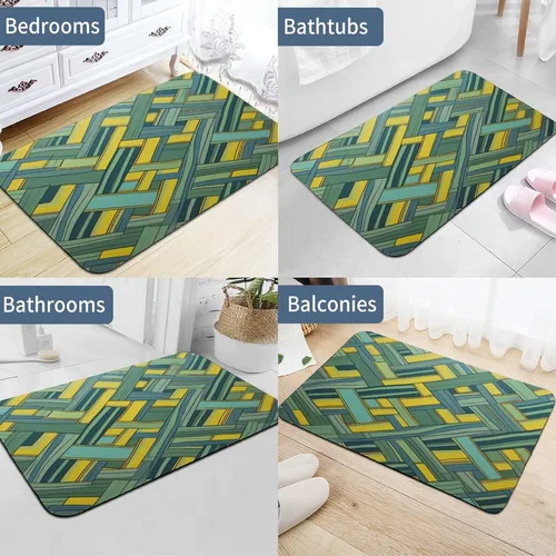 Miniatura 5 de Simple - Tapete de cocina con bandas amarillas, color azul polvoriento, verde, con bandas amarillas, líneas abstractas, geométricas, piel de napa