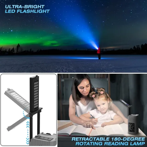 Miniatura 2 de Nitigo - Radio de emergencia de 4,000 mAh con manivela solar AM/FM/NOAA, portátil, con cargador de teléfono, linterna LED, lámpara de lectura
