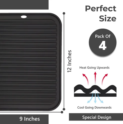 Miniatura 4 de Salvamanteles de silicona para platos calientes, ollas, sartenes (paquete de 4) – Soportes de ollas resistentes al calor para alfombrillas de 4