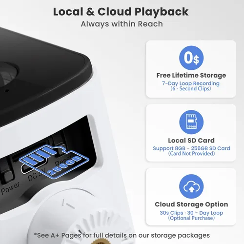 Miniatura 9 de Cámara de seguridad inalámbrica para exteriores con vista 360°, sin suscripción, almacenamiento en la nube/SD gratuito de 7 días, panorámica, Blanco