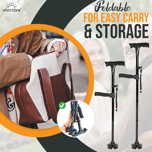 Miniatura 6 de Bastón de caminar con luz y alarma, plegable, ajustable, ligero, para equilibrio y estabilidad para adultos, personas mayores y lesionados. [Negro]