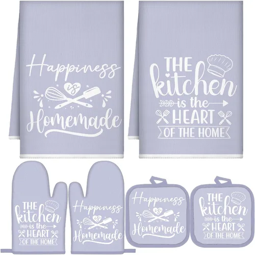 Miniatura 7 de Sratte Juego de 6 Piezas de Accesorios de Decoración de Cocina Estilo Granja Toallas Agarraderas Manoplas de Horno Juego de 2 Paños de Cocina 2 Negro