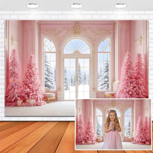 Miniatura 8 de Leowefowa Fondo de vinilo de 5 x 3 pies para fotografía de ventana de invierno, pino, bosque de nieve, copo de nieve de Navidad, fondo de ventana