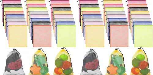 Miniatura 7 de 24 bolsas de malla con cordón de malla para lavandería, bolsas de nailon, bolsa de nailon para acampar con cordón para juguetes