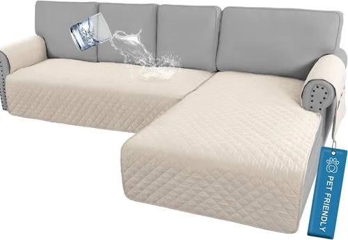 Miniatura 21 de H.VERSAILTEX Fundas de sofá para sofá seccional, 2 piezas, funda de sofá en forma de L, 100% impermeable y lavable, protector de sofá para perros