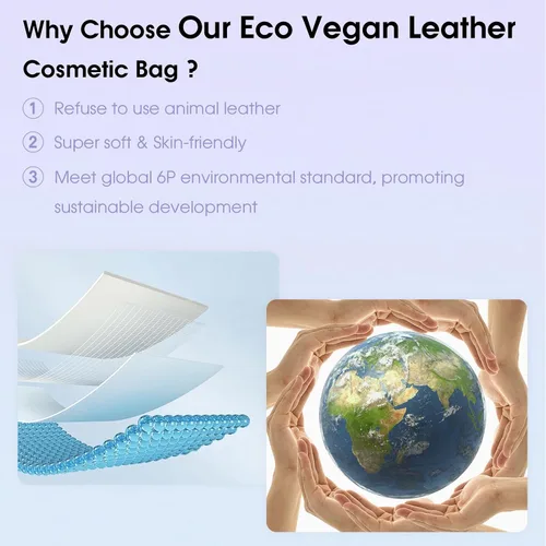 Miniatura 4 de Wandering Nature Pequeña bolsa de maquillaje para bolso, bolsa de cosméticos con cremallera para mujer, bolsa de viaje de cuero vegano ecológico