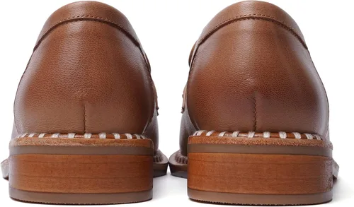 Miniatura 4 de FOGEENA Mocasines de cuero mate para mujer, estilo casual, sin cordones, punta redonda, tacón bajo grueso, zapatos de vestir de 1 pulgada