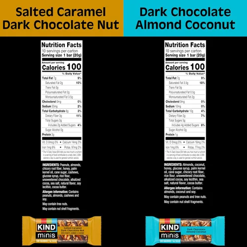 Miniatura 2 de KIND Bar Minis, caramelo salado con nueces de chocolate negro y chocolate negro almendra, paquete variado, sin gluten, 100 calorías, bajo en azúcar