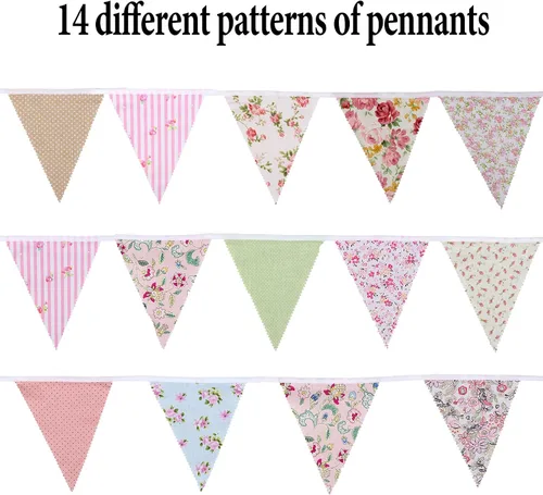 Miniatura 3 de Banderines triangulares de 40 pies, 42 unidades, banderas de tela multicolor, banderines de arpillera, banderas para bodas, fiestas de cumpleaños