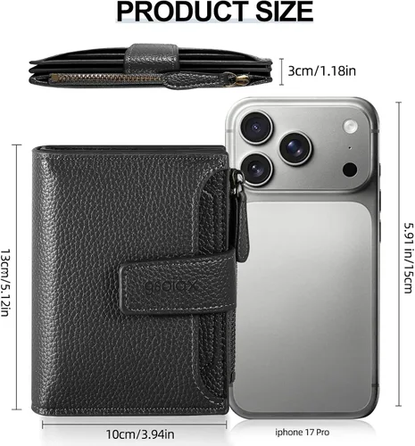 Miniatura 3 de GSOIAX Billetera pequeña de piel auténtica para mujer, con bloqueo RFID, plegable, delgada, con bolsillo para monedas con cremallera y ventana