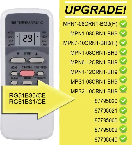 Miniatura 2 de Reemplazo para aire acondicionado Uberhaus Arctic King Control remoto RG51B31/CE funciona para MPN1-08CRN1-BG9(H) MPN1-08CRN1-BH9 MPN7-10CRN1-BH0(H)
