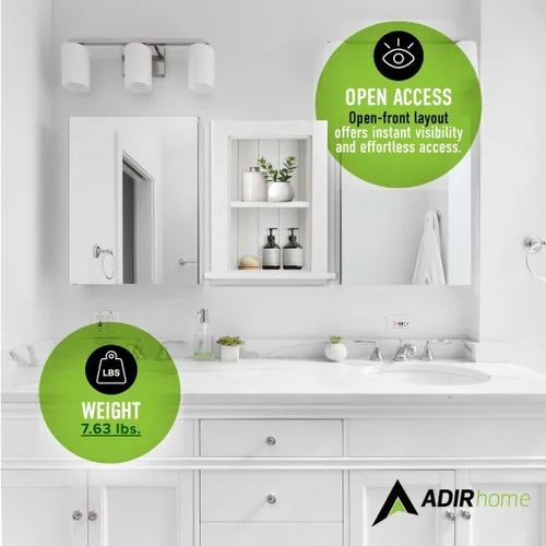 Miniatura 6 de AdirHome Nicho de pared empotrado, botiquín empotrado blanco completamente montado