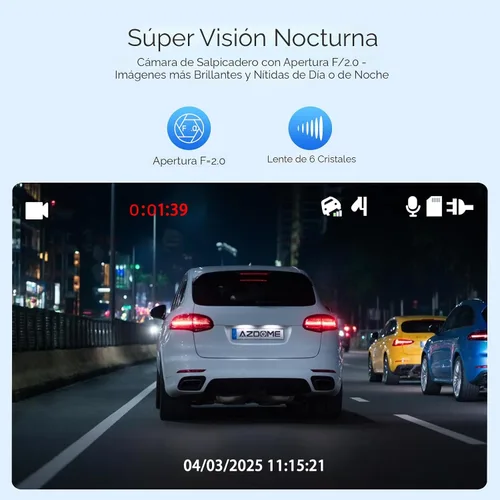 Miniatura 9 de AZDOME M01 Dual Dash Cam frontal y trasera con tarjeta gratuita de 64 GB, cámara de tablero dual de pantalla de 3" para automóvil, G-Sensor ADAS