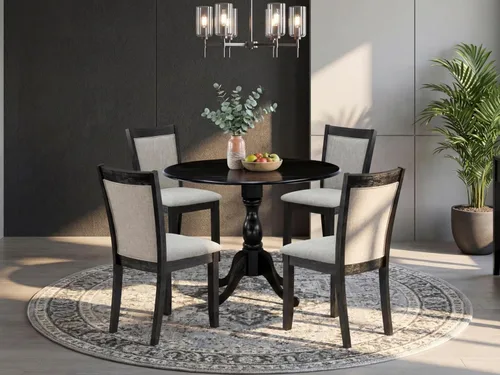 Miniatura 2 de East West Furniture DMMZ5-AB6-06 - Juego de mesa de comedor de 5 piezas para 4 personas, incluye una mesa de cocina redonda con Dropleaf y 4 sillas