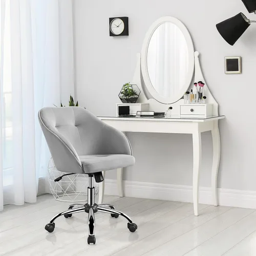 Miniatura 2 de Yaheetech Silla de Escritorio/Tocador de Terciopelo con Ruedas y Respaldo, Pequeña Silla Giratoria Cómoda y Bonita para Computadora con Altura