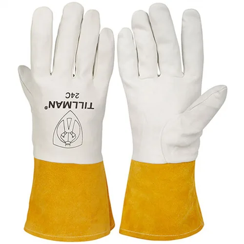 John Tillman - Guantes de soldador TIG sin forro de piel de niño de grano superior XL de 14 y 12 pulgadas, perla y oro, con puño de 4 pulgadas y
