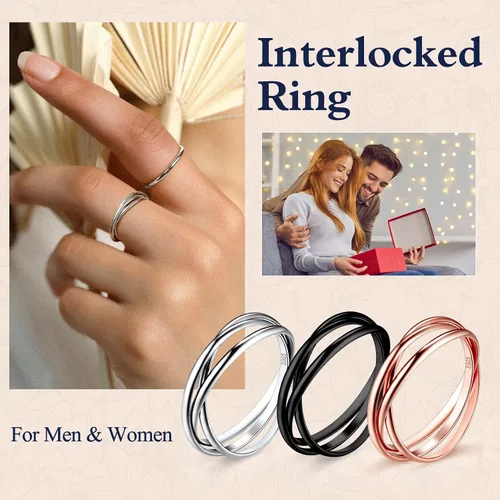 Miniatura 2 de Suplight Anillos entrelazados de plata de ley para mujer, anillo simple para ansiedad, anillos de polvo de estrellas lisos, anillo apilable