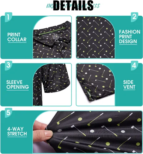 Miniatura 3 de AOTORR Camisas de golf para hombre, ajuste regular, absorben la humedad, estampado de rendimiento de manga corta para hombre